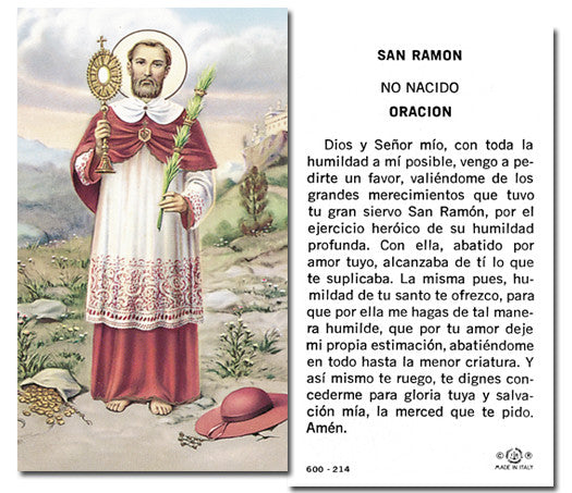 San Ramon Nonato Holy Card - Catholic Online Shopping