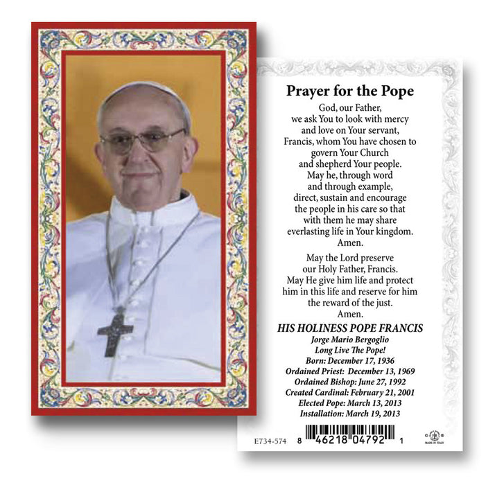 Pope Francis Holy Card - (Pack 25)- FREE Shipping $70+ USA lower 48 states — Catholic Online Shopping