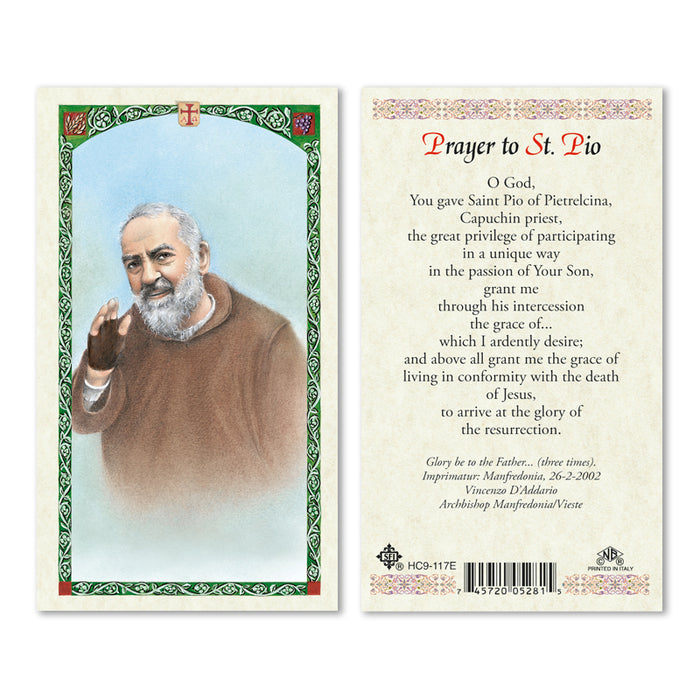 St. Padre Pio Laminated Prayer Cards- FREE Shipping $70+ USA lower 48  states — Catholic Online Shopping
