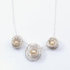 nesting cluster necklace, pearl and sterling silver