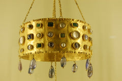 Byzantine Pendant Lamp with Bezel set stones in gold, The Lourve, Paris, France