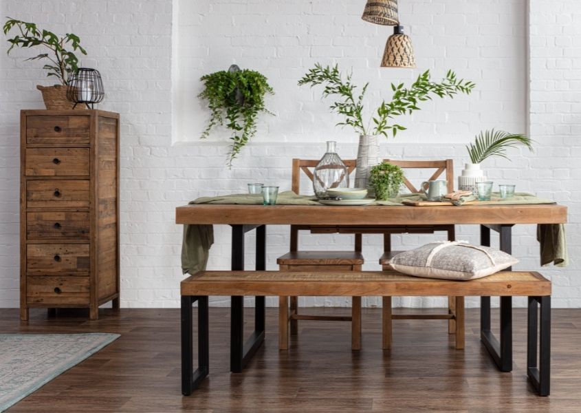 industrial style dining table in reclaimed wood