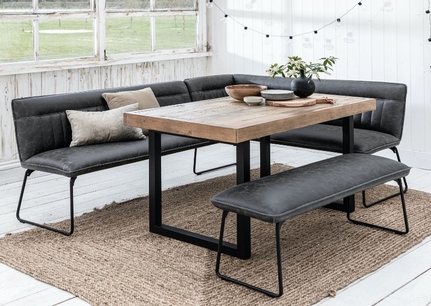 industrial dining table with faux leather industrial bench