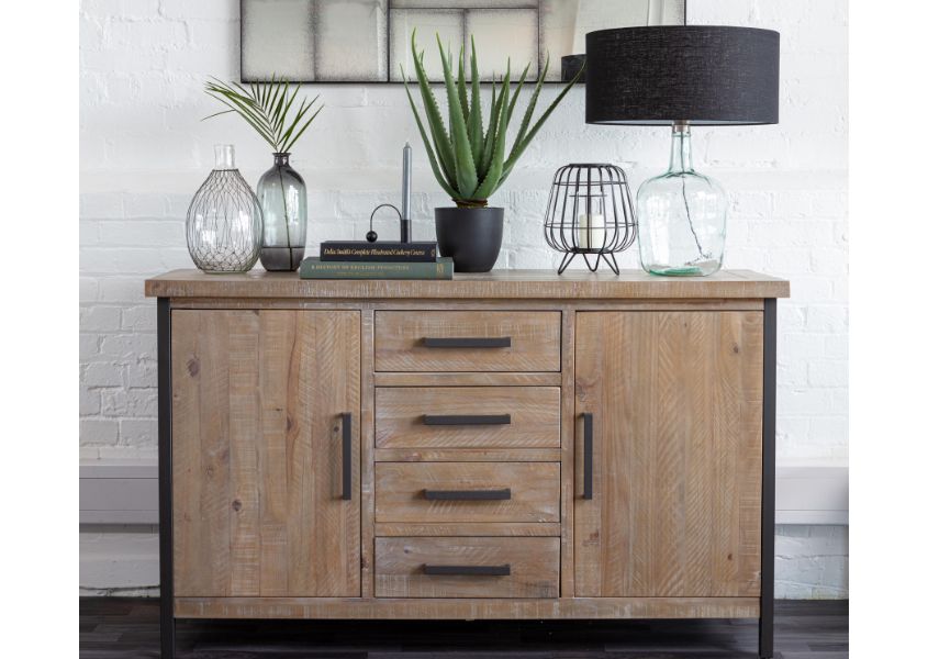 industrial sideboard with two cupboards and four drawers