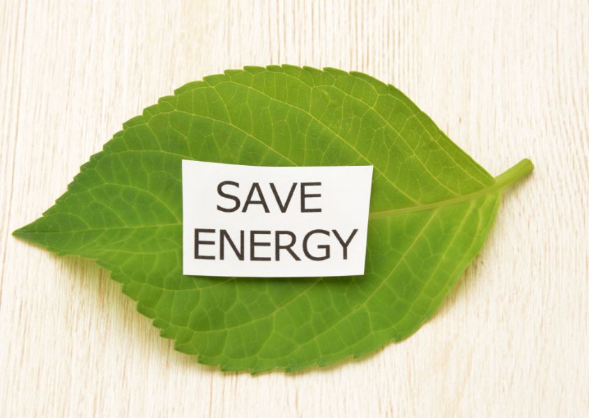 green leaf with save energy sticker