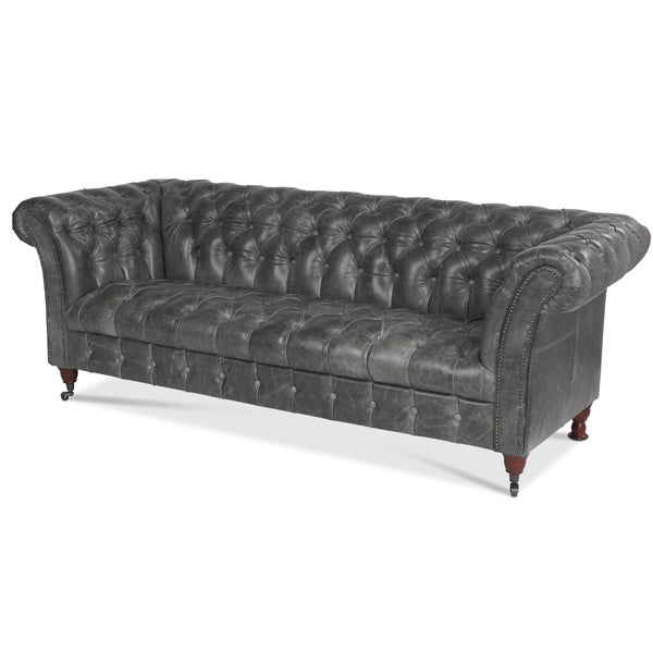 Bretby Grey Leather Chesterfield Sofa