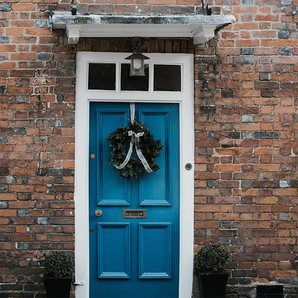 Christmas Wreath on Wooden Door