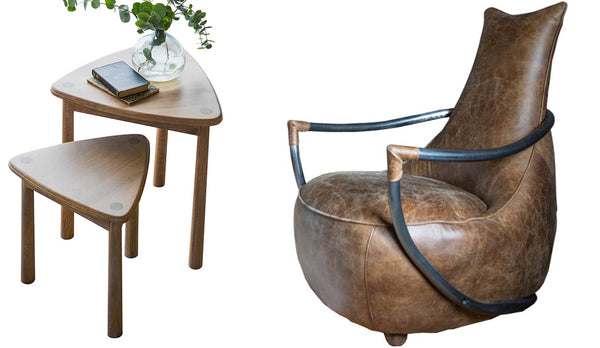 Maverick Leather Armchair and Oak Side Tables