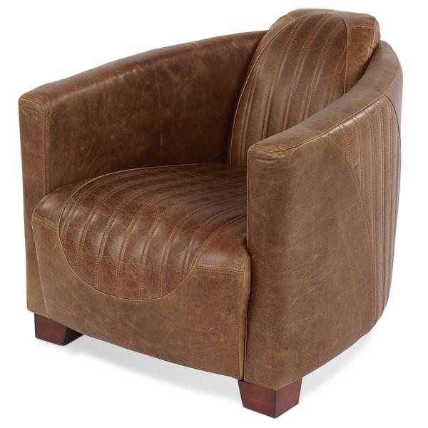A brown leather club chair