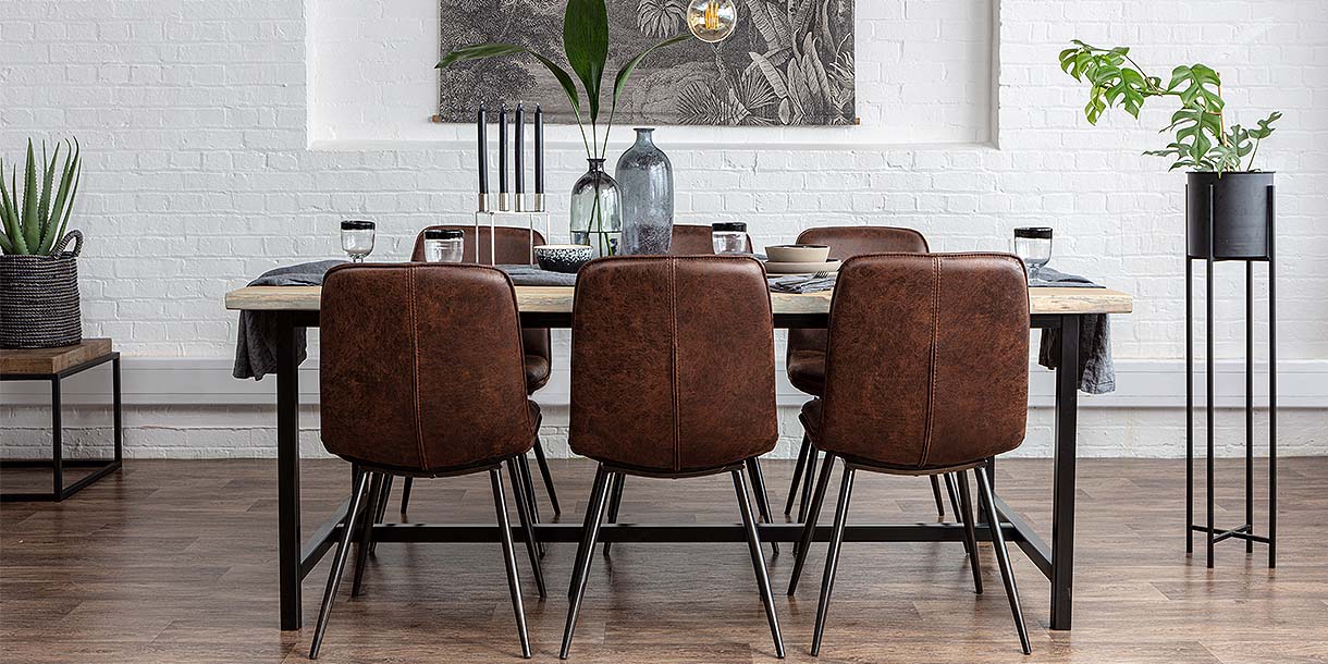 Brown Leather Dining Room Chairs - Bostyn Brown Faux Leather Chrome