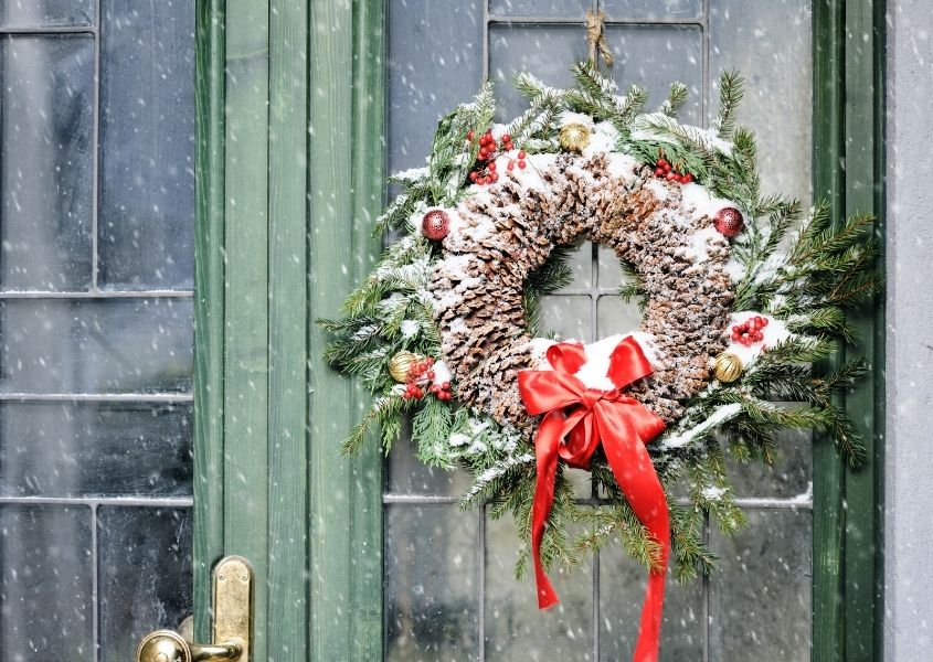 Christmas wreath on front door