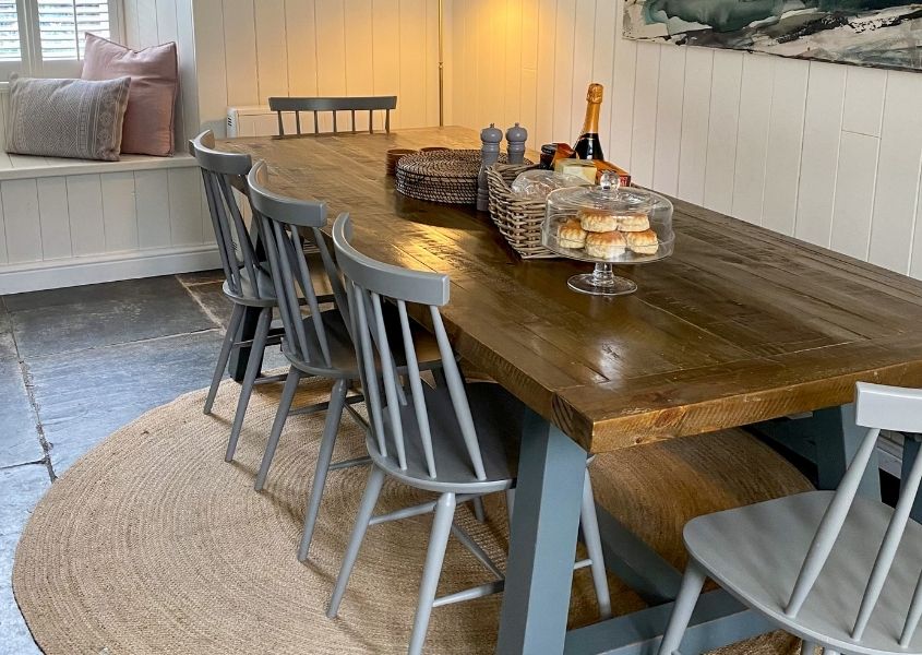 rustic dining table in Leat House Cornwall