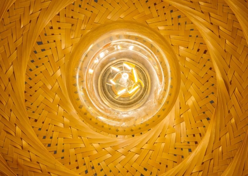 Close up of inside of bamboo light shade