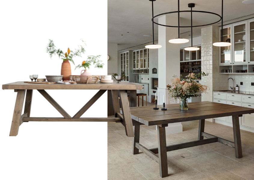 reclaimed wood dining table with trestle legs