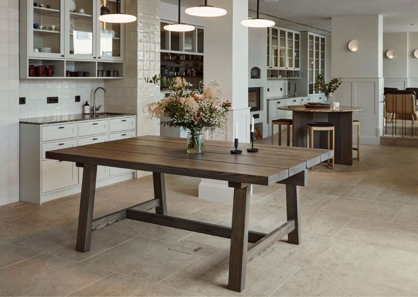 rustic dining table with trestle legs