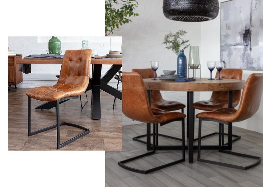 brown leather dining chairs with black metal legs