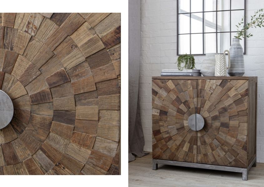 reclaimed wood sideboard with round metal handle