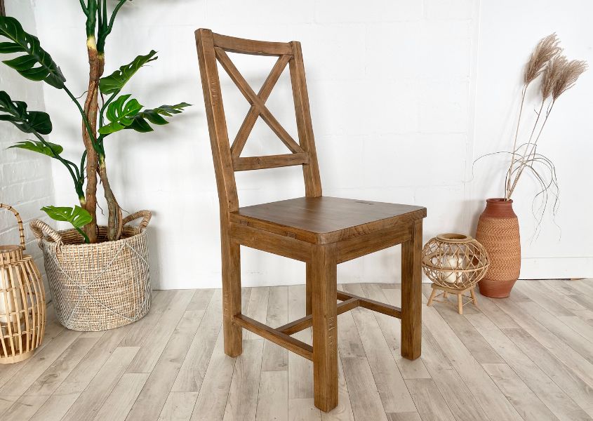 wooden dining chair with cross back
