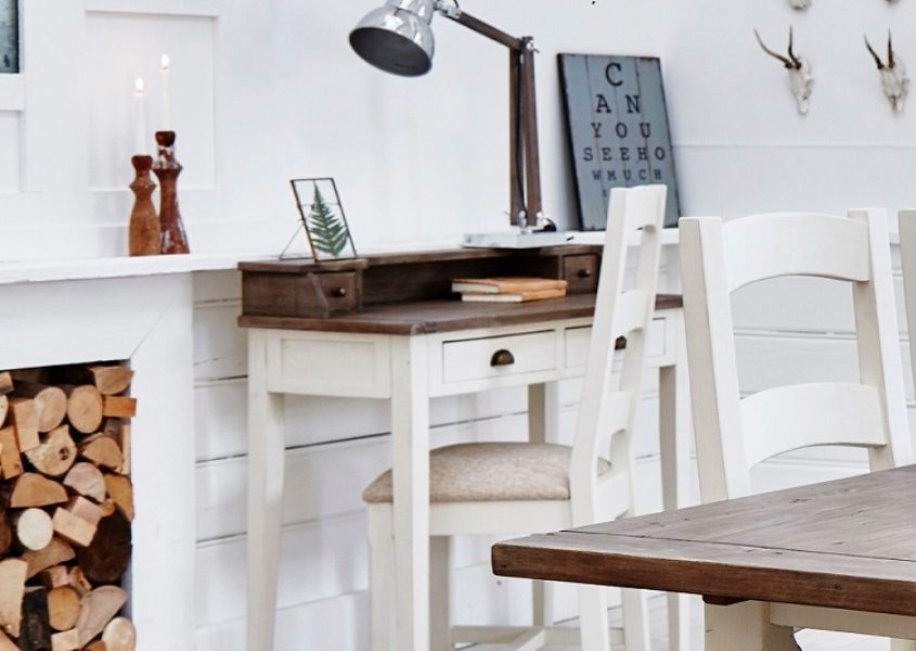 white reclaimed wood desk with drawers