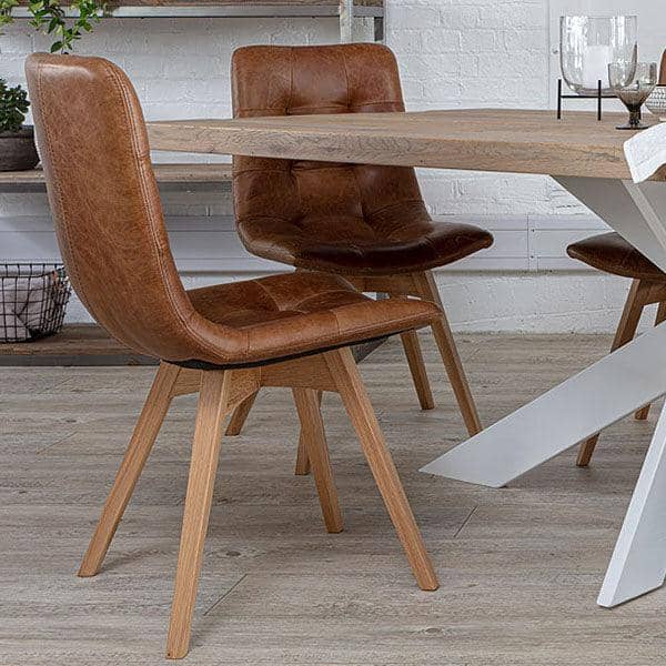 Allegro Brown Leather Oak Dining Chairs | Modish Living