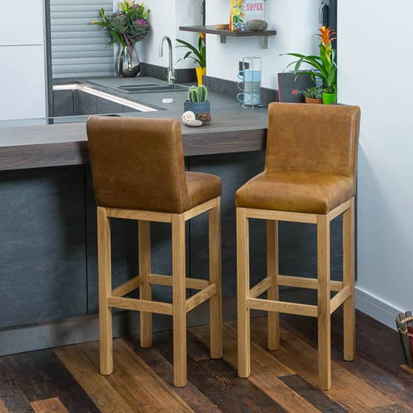 oak and leather bar stools