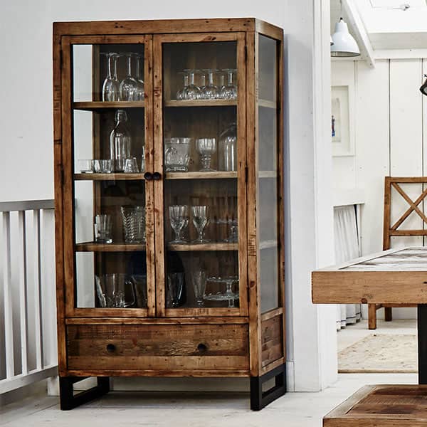 Wood Furniture Reclaimed Wood Glass Display Cabinet