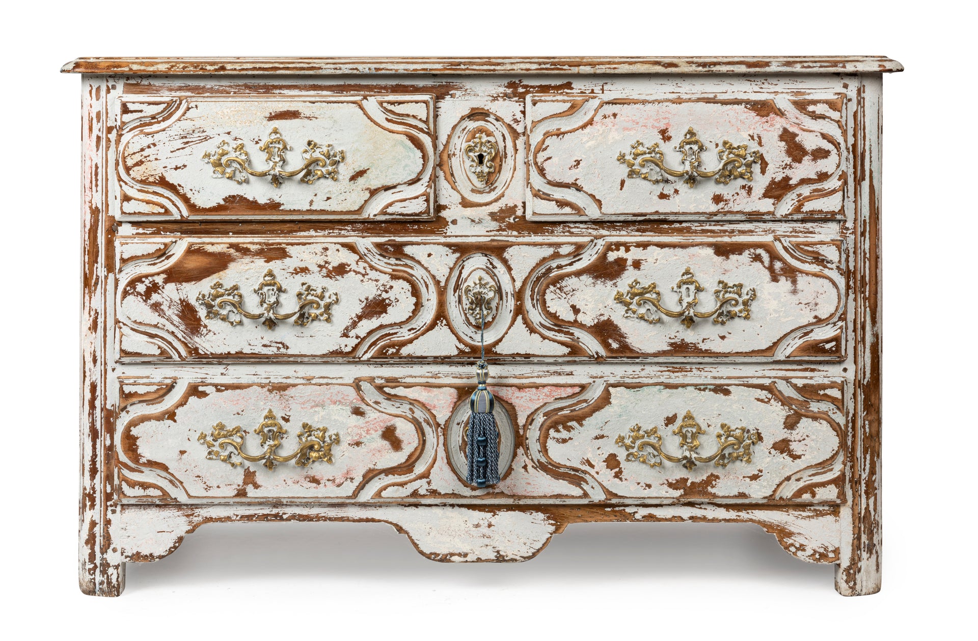 SOLD A Louis XVI style soft blue painted four drawer commode, French 20th Century