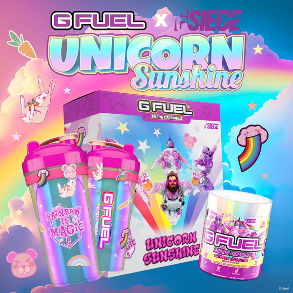 G FUEL Unicorn Sunshine, inspired by the Rainbow Six Siege "Rainbow is Magic" event