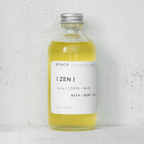 ELUCX ZEN body oil in front of a texture background