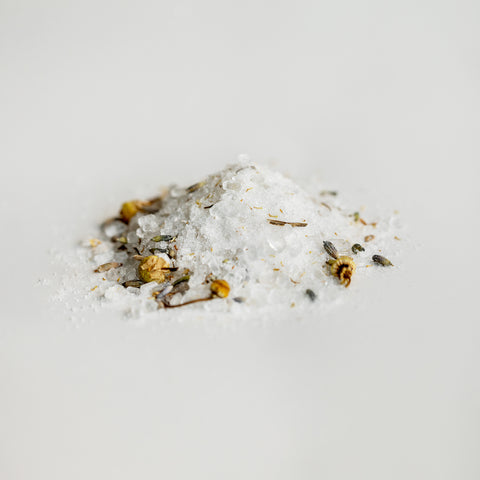 Dead Sea salt infused with lavender and chamomile flowers