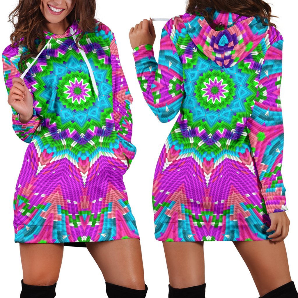 Color Blocks Mandala Hooded Dress l ElectroThreads - Electro Threads