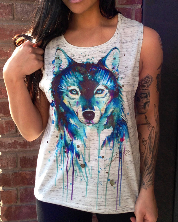 Dark Wolf Flowy Muscle Tee - Electro Threads