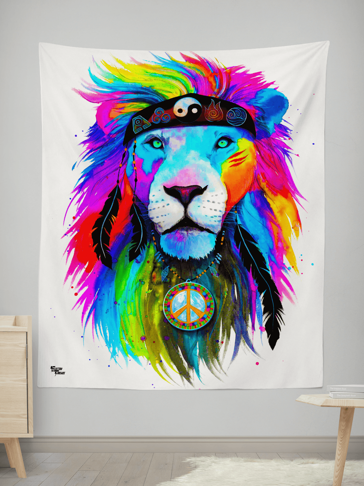 Hippie Lion Wall Tapestry - Electro Threads