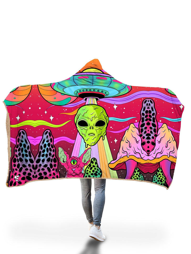 Neon Alien Invasion (Dusk) Hooded Blanket Hooded Blanket Electro Threads 