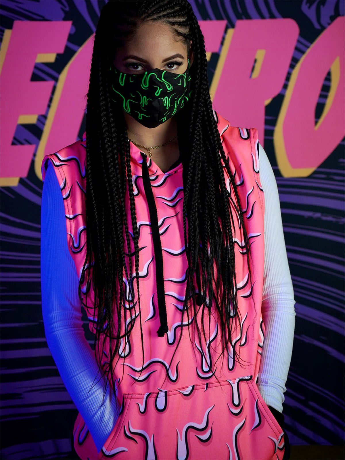 Neon Drippy Pink Unisex Sleevless Hoodie Electro Threads 6946