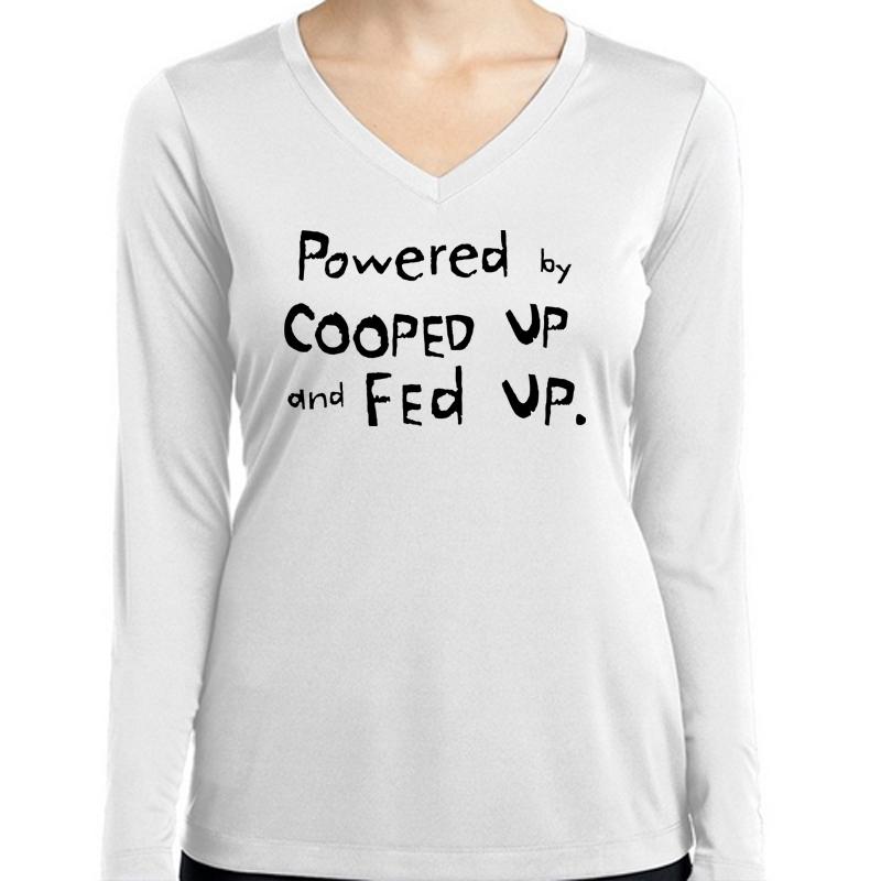 strømper klik spænding Ladies Sports Tech Long Sleeve V - "Powered By Cooped Up And Fed Up." - One  More Mile