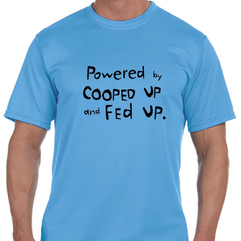 Amerika væsentligt Umeki Men's Sports Tech Short Sleeve Crew - "Powered By Cooped Up And Fed Up -  One More Mile