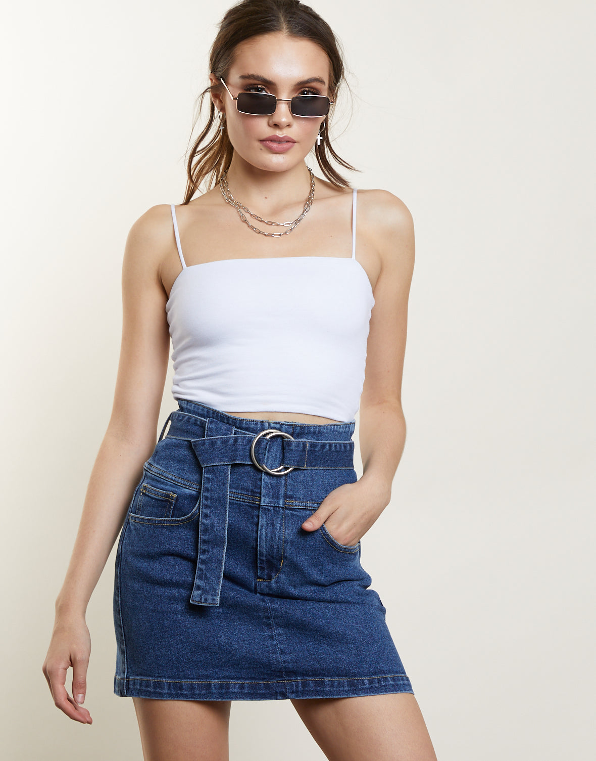 denim belted skirt