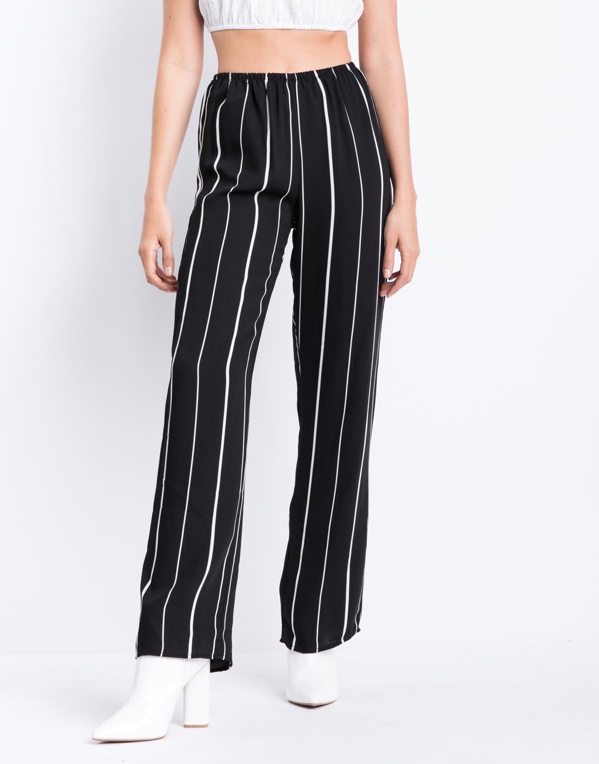 grey and black striped pants