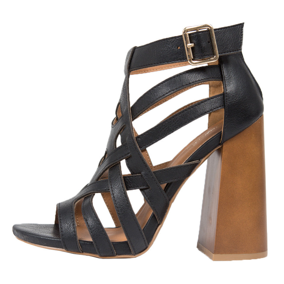 Chunky 70s Caged Sandals - Black Heels - Strappy Sandals – 2020AVE