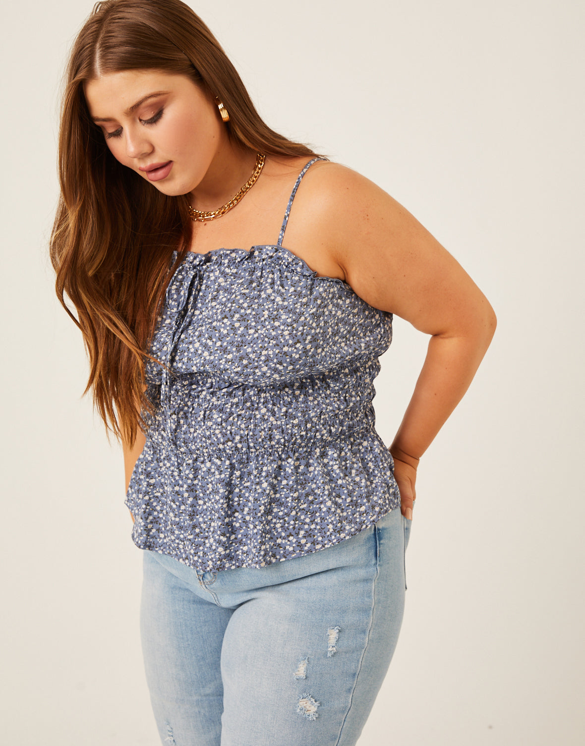 Curve Ditsy Floral Smocked Tank