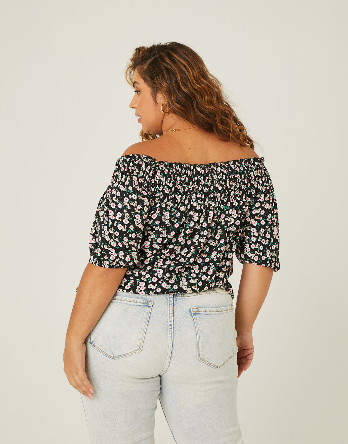 Curve Drawstring Floral Top