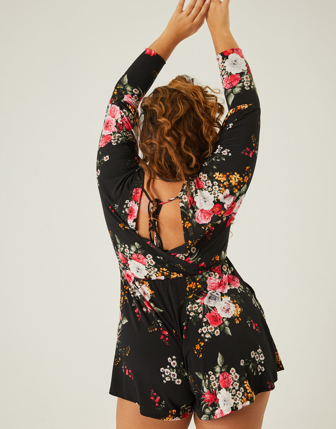 Curve Long Sleeve Floral Romper