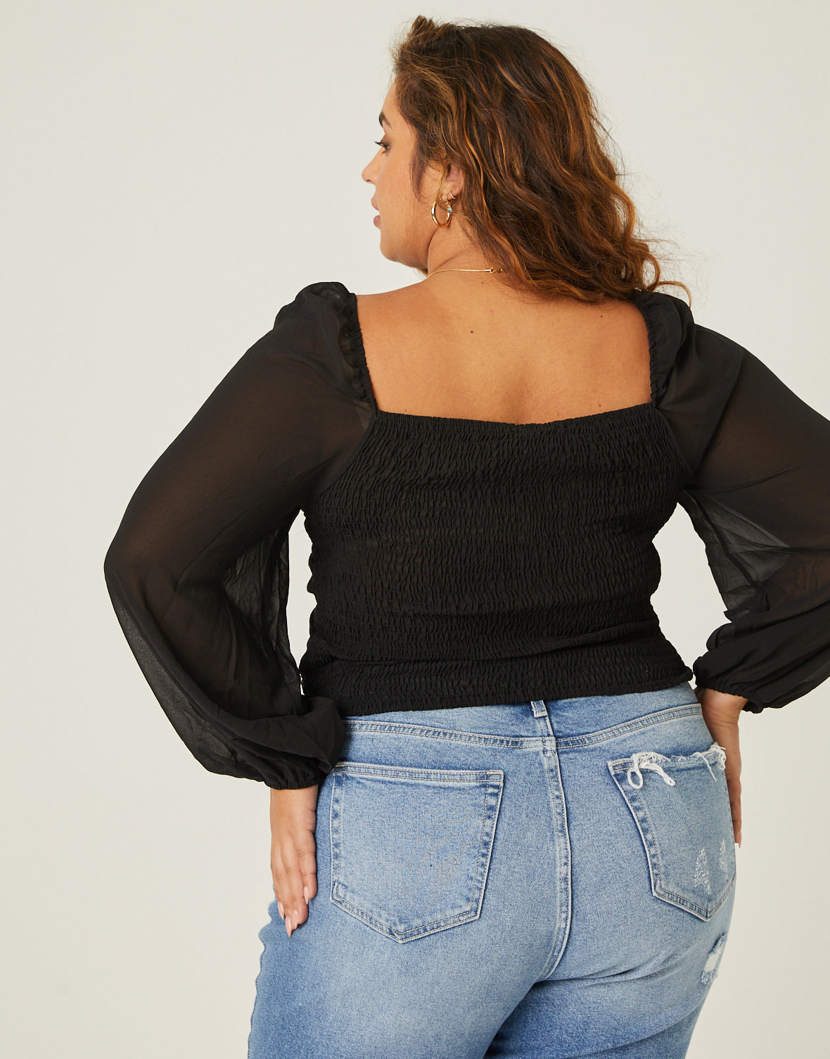 Curve Long Sleeve Mesh Ruched Top