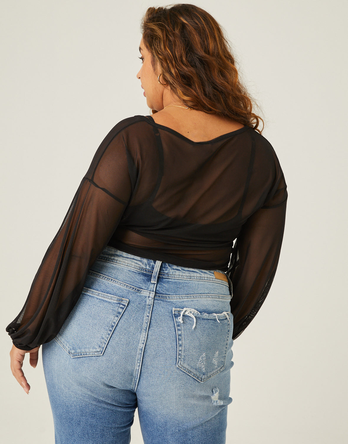 Curve Mesh Ruched Up Top