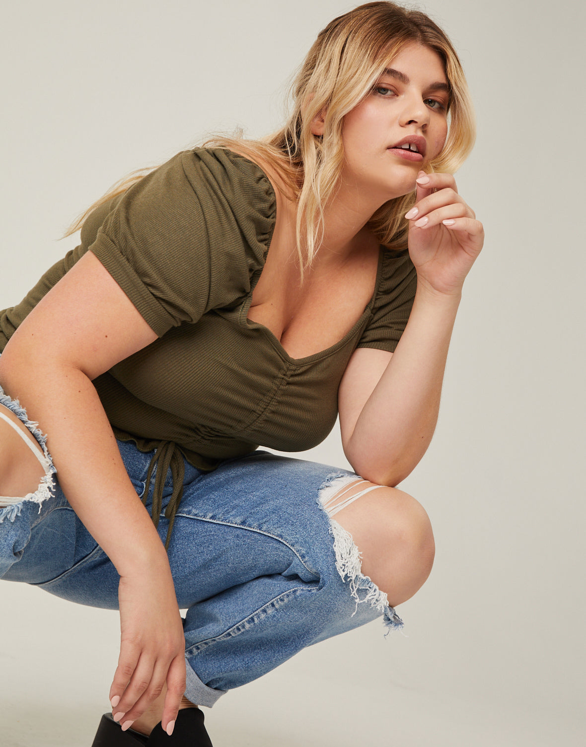 Plus Size Ruched Front Ribbed Tee - 2020AVE product image