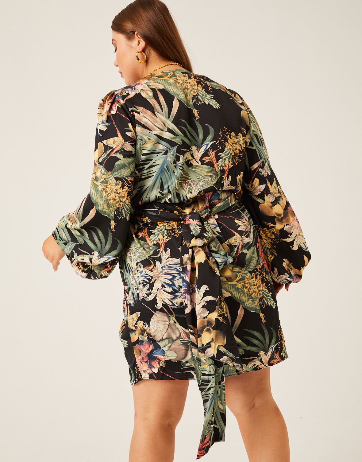 Curve Satin Floral Wrap Dress