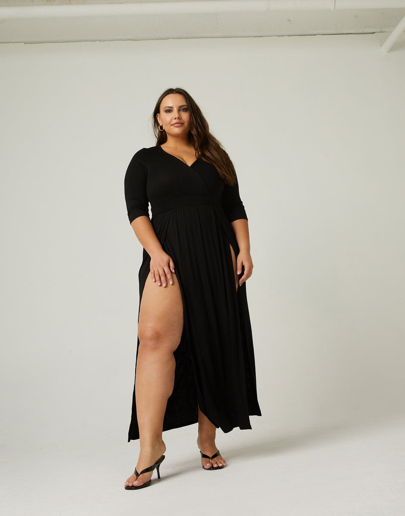 Plus Size Sultry Double Slit Dress Plus Size Dresses Maxi Romper 2020ave 0983