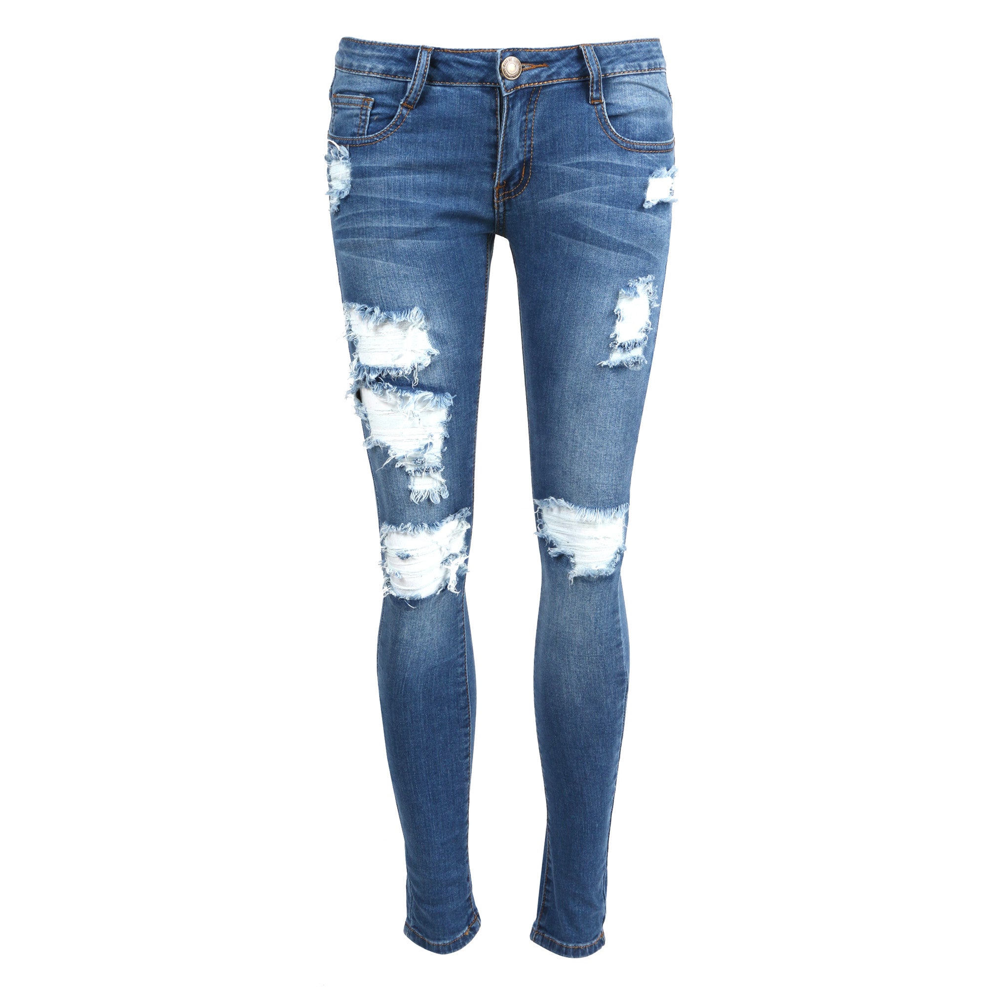 Destroyed Medium Washed Skinny Jeans - Blue Jeans - Denim – 2020AVE