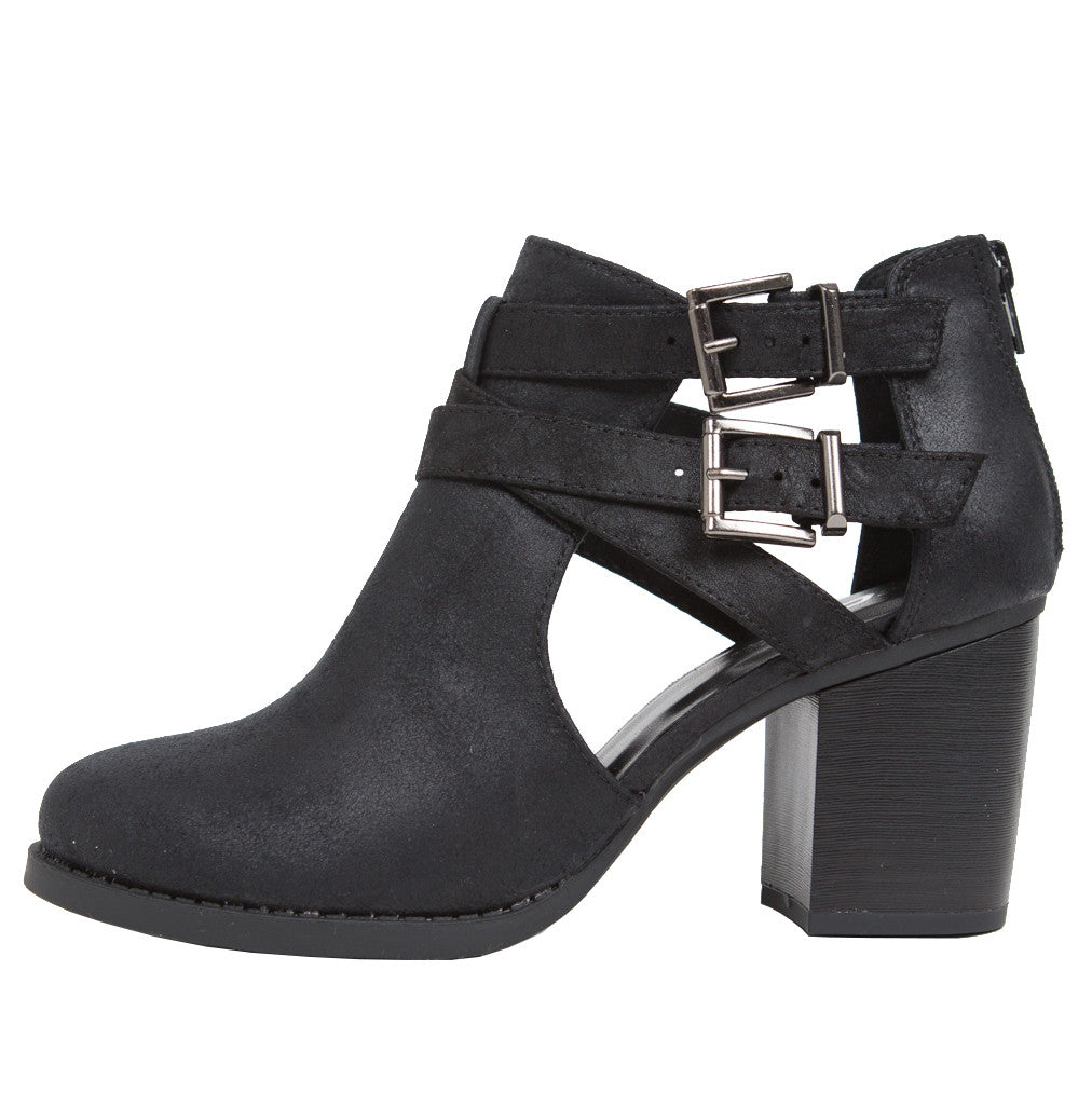 Double Buckled Ankle Booties - Black Ankle Boot - Cut Out Booties – 2020AVE